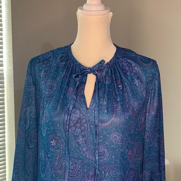 Vintage 70s Three R's Blue Polyester Paisley Dress - Picture 8 of 14